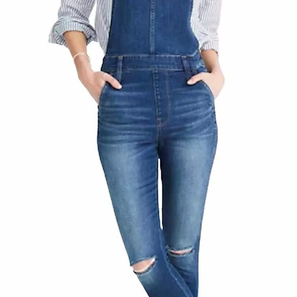 MADEWELL M Roadtripper Overalls Denim Jean Skinny Ripped Raw Hem Distressed - Picture 2 of 4
